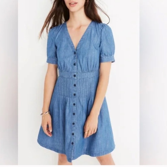 Madewell Denim Daylily Puff Sleeve Mini Dress Annetta Wash Size 2 - Picture 1 of 8